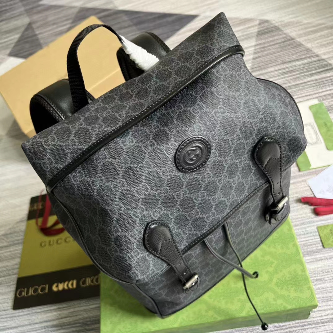 G*u*i unisex medium backpack interlocking g black gg supreme canvas