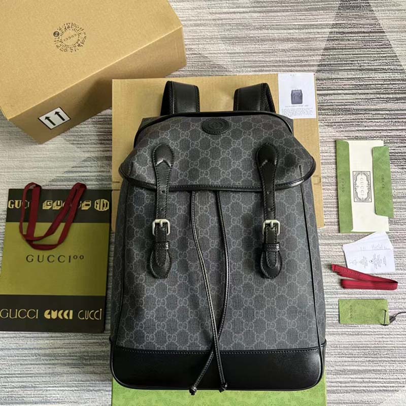 G*u*i unisex medium backpack interlocking g black gg supreme canvas