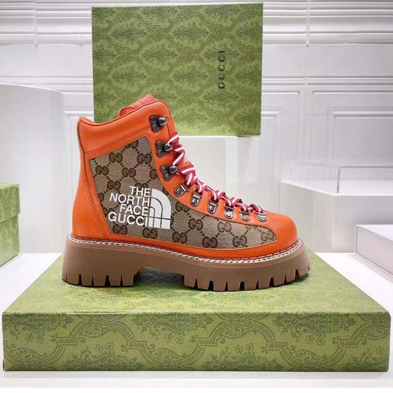 G*u*i unisex north face x G*u*i boot beige ebony gg supreme canvas low heel
