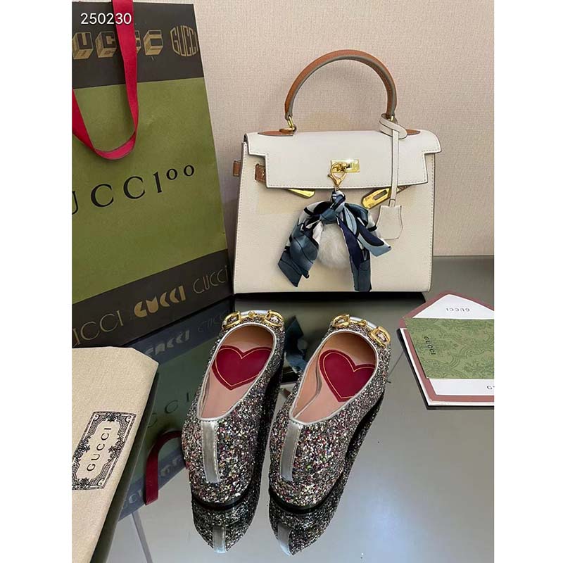 G*u*i women gg lovelight crystal ballet flat horsebit multicolor crystal leather