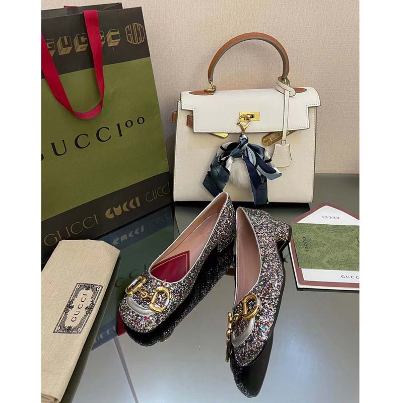G*u*i women gg lovelight crystal ballet flat horsebit multicolor crystal leather