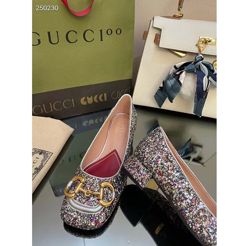 G*u*i women gg lovelight crystal ballet flat horsebit multicolor crystal leather