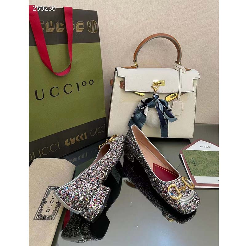 G*u*i women gg lovelight crystal ballet flat horsebit multicolor crystal leather