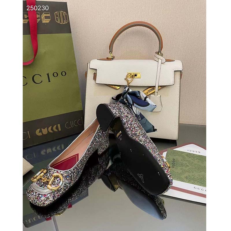 G*u*i women gg lovelight crystal ballet flat horsebit multicolor crystal leather