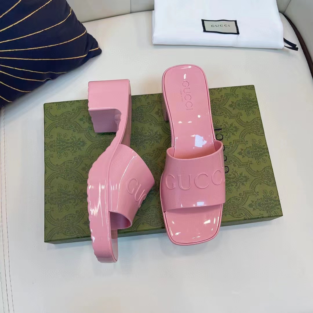 G*u*i women gg rubber slide sandal pastel pink 6 cm heel