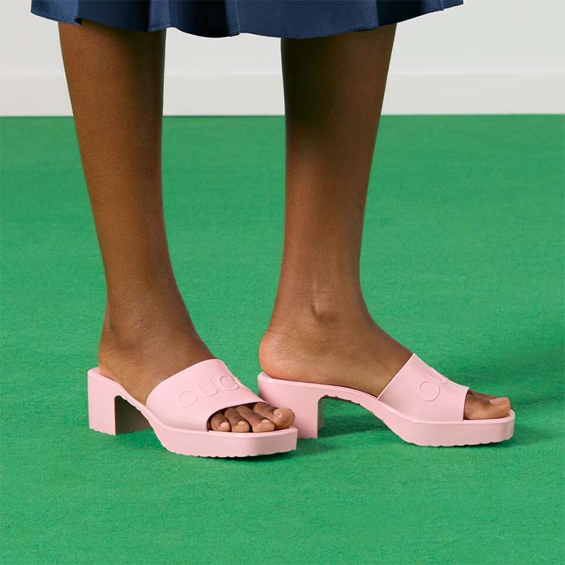 G*u*i women gg rubber slide sandal pastel pink 6 cm heel