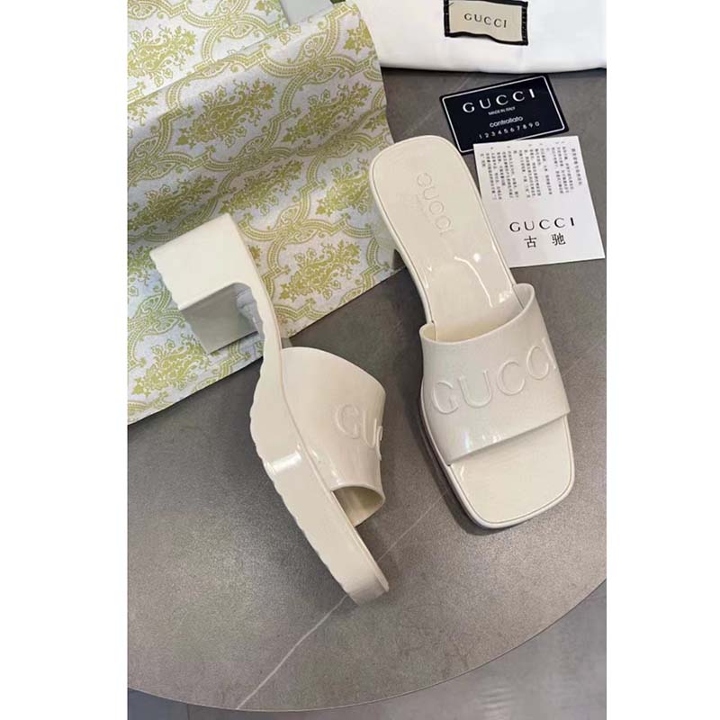 G*u*i women gg rubber slide sandal white mid-heel 6 cm heel