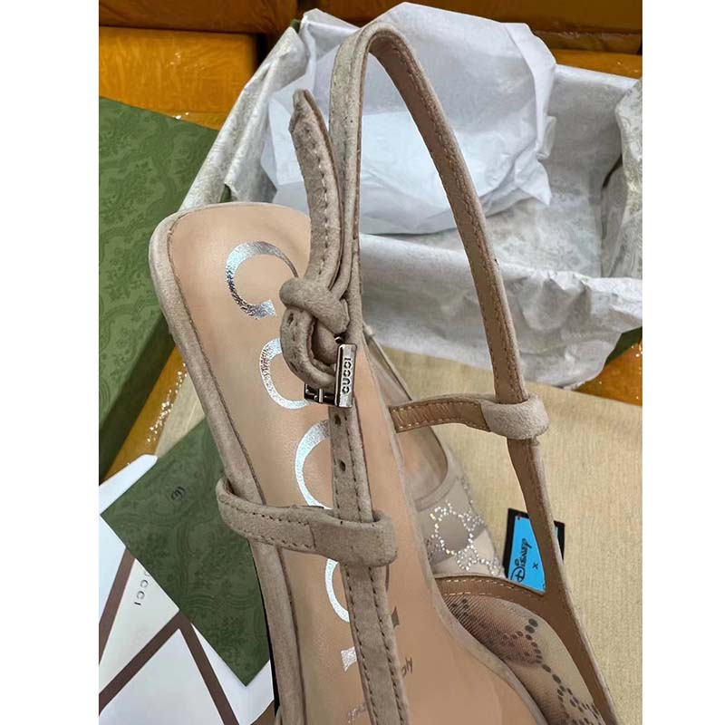 G*u*i women gg slingback pump rose beige mesh crystals kitten 4 cm heel