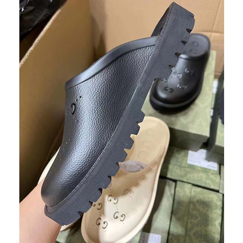 G*u*i women slip-on sandal black perforated gg rubber mid 6 cm heel