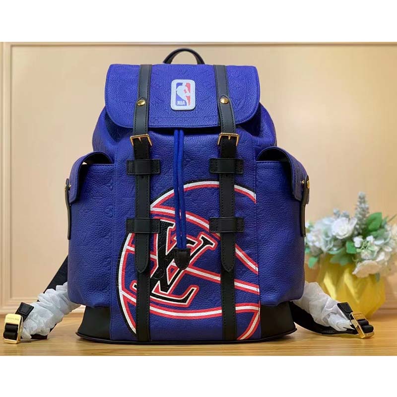 Louis Vuitton LV Unisex Christopher MM Backpack Blue Embossed Taurillon Leather