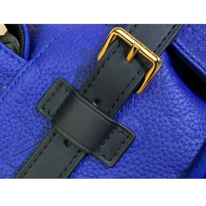 Louis Vuitton LV Unisex Christopher MM Backpack Blue Embossed Taurillon Leather