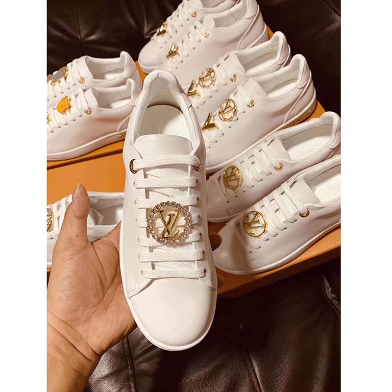 Louis Vuitton LV Unisex Frontrow Sneaker Circle White Calf Leather Rubber Outsole