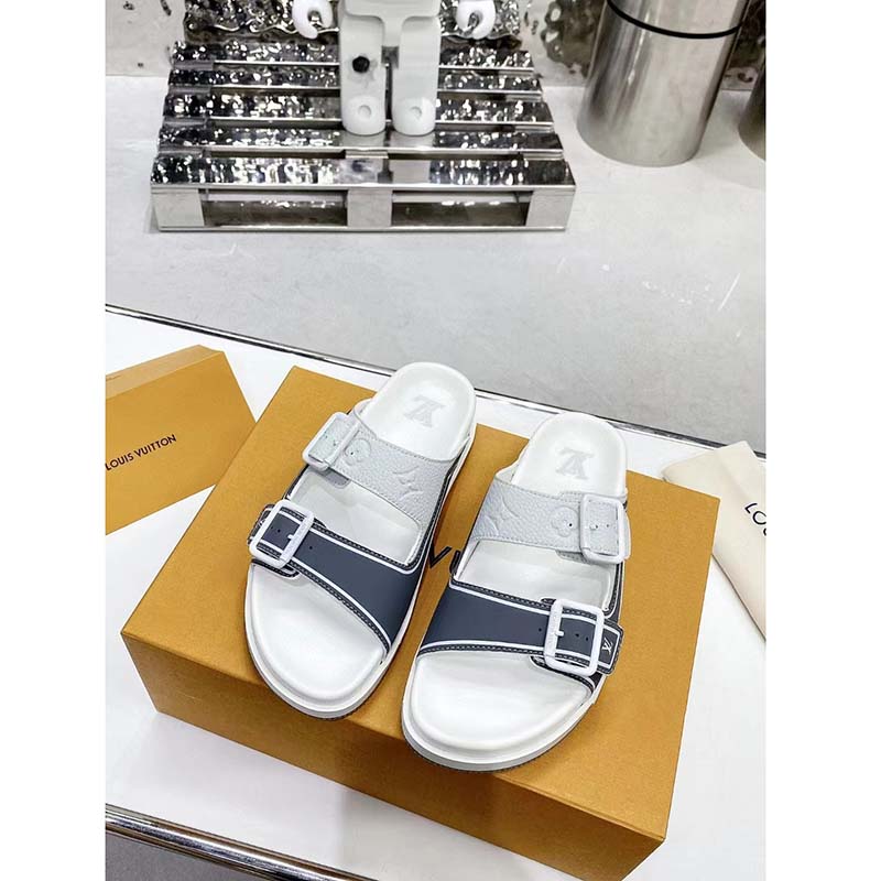 Louis Vuitton LV Unisex Trainer Mule Silver Mix Materials Anatomic Insole Initials