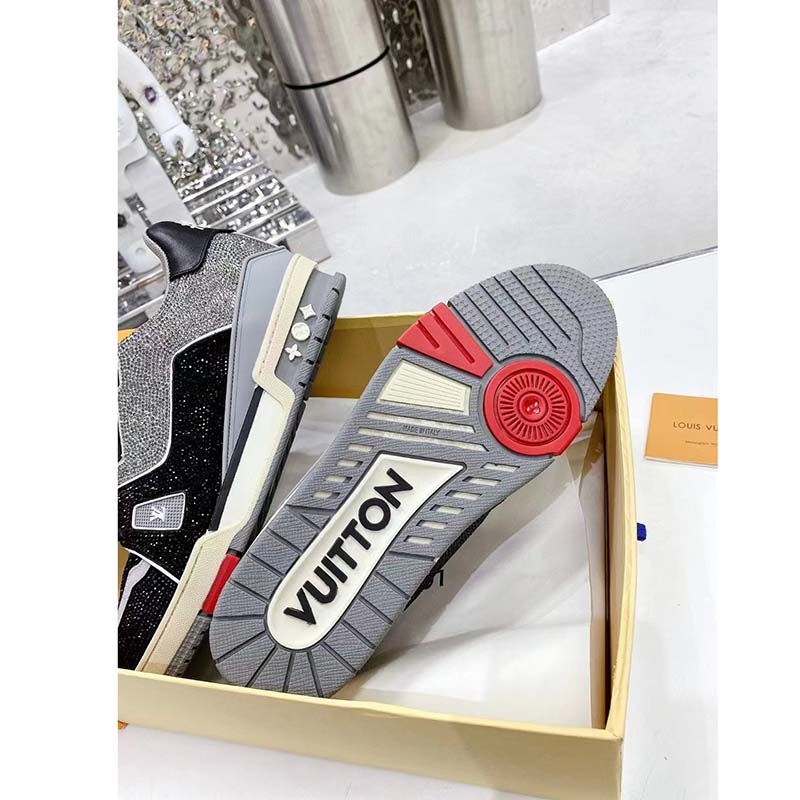 Louis Vuitton LV Unisex Trainer Sneaker Black Strass Rubber Outsole 54 Initials Signature