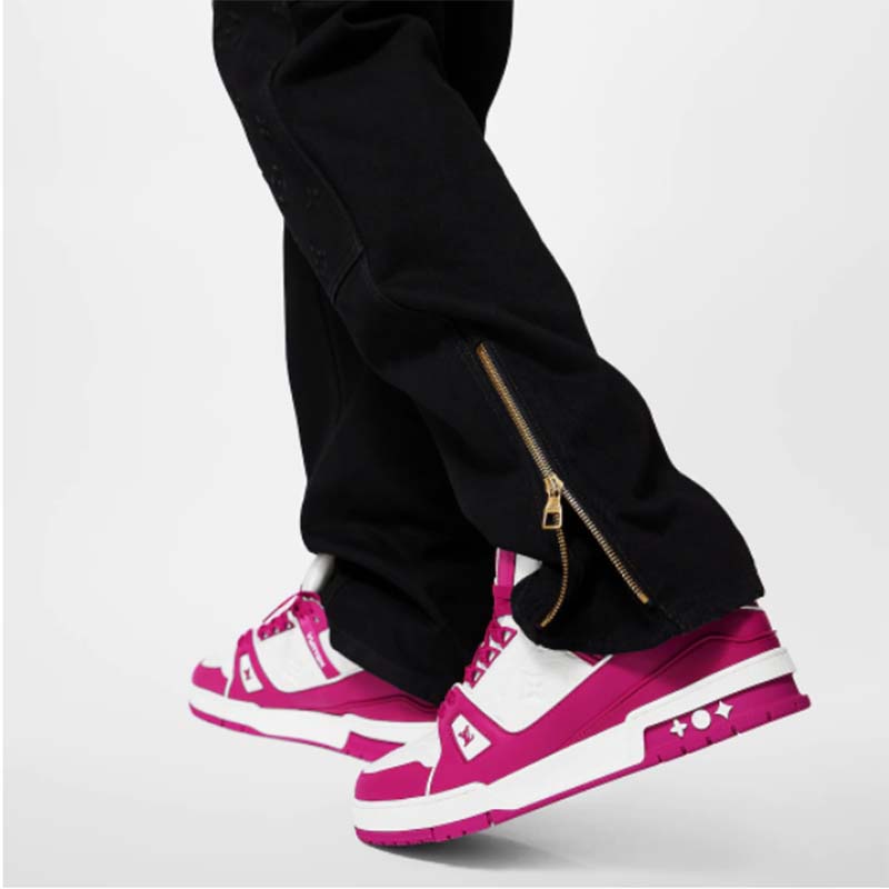 Louis Vuitton LV Unisex Trainer Sneaker Fuchsia Mix Materials Initials Monogram Flowers