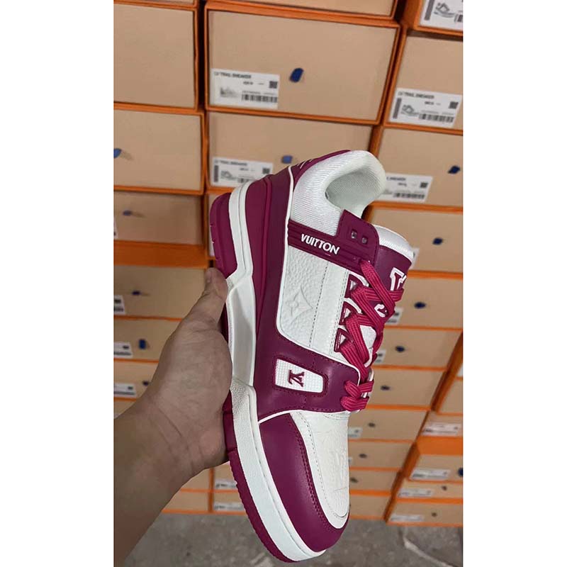 Louis Vuitton LV Unisex Trainer Sneaker Fuchsia Mix Materials Initials Monogram Flowers