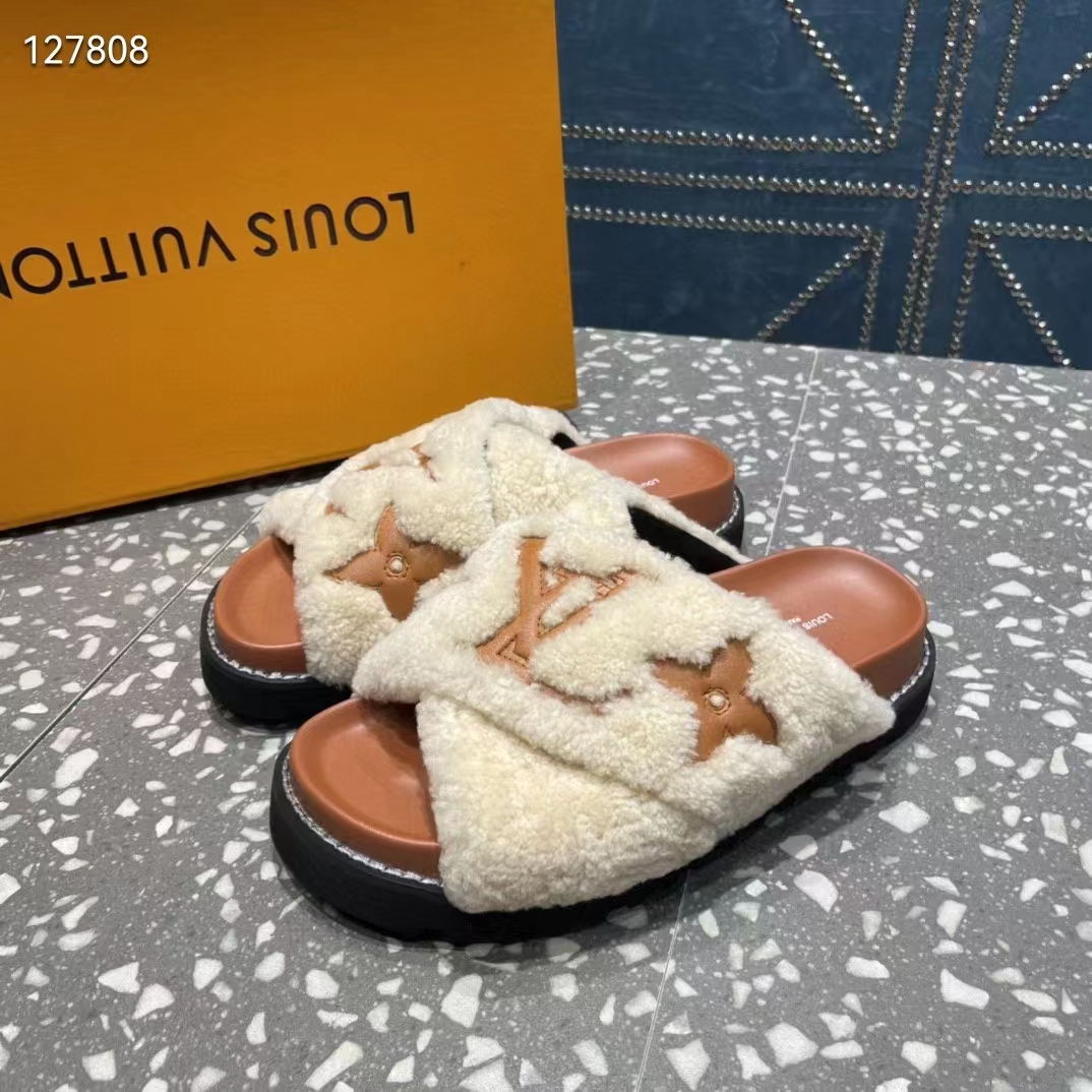 Louis Vuitton LV Women Paseo Flat Comfort Mule Natural Shearling Anatomic Insole