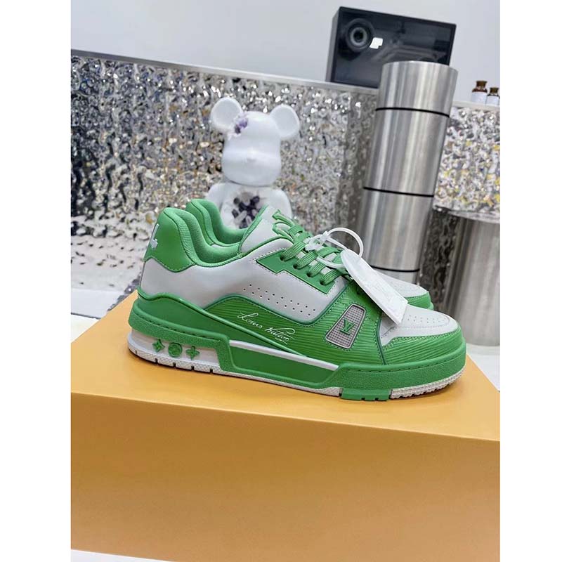 Louis Vuitton Unisex LV Trainer Sneaker Green Epi Calf Leather Rubber Outsole