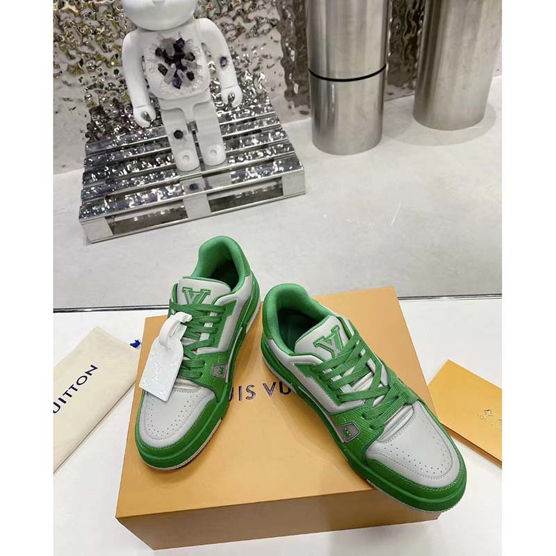 Louis Vuitton Unisex LV Trainer Sneaker Green Epi Calf Leather Rubber Outsole