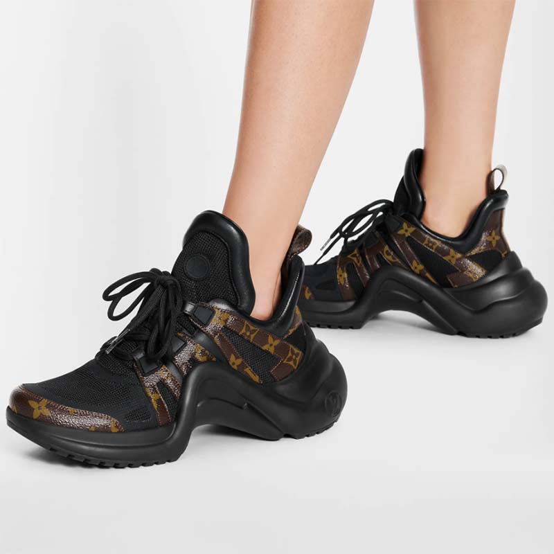 Louis Vuitton Women LV Archlight Sneaker Black Patent Monogram Canvas Technical Fabrics