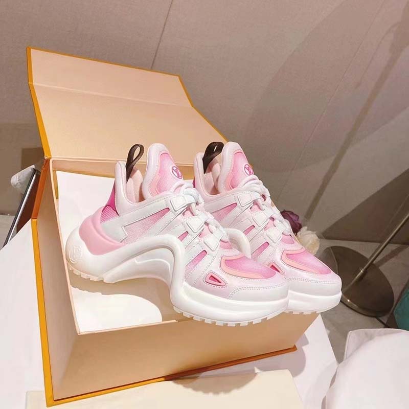 Louis Vuitton Women LV Archlight Sneaker Pink Printed Cotton Oversized Rubber Outsole