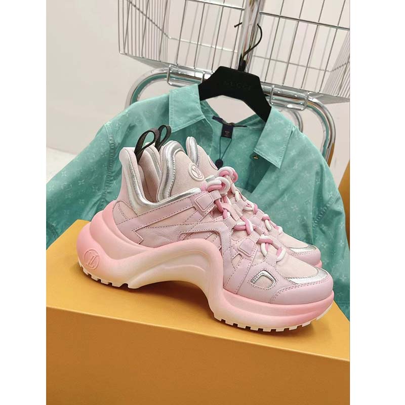 Louis Vuitton Women LV Archlight Sneaker Rose Clair Pink Mix Materials Ribbon Laces