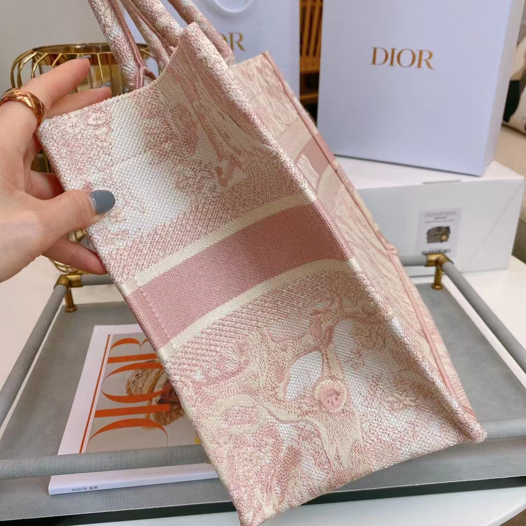 Dior Unisex CD Medium Book Tote Pink Toile De Jouy Embroidery