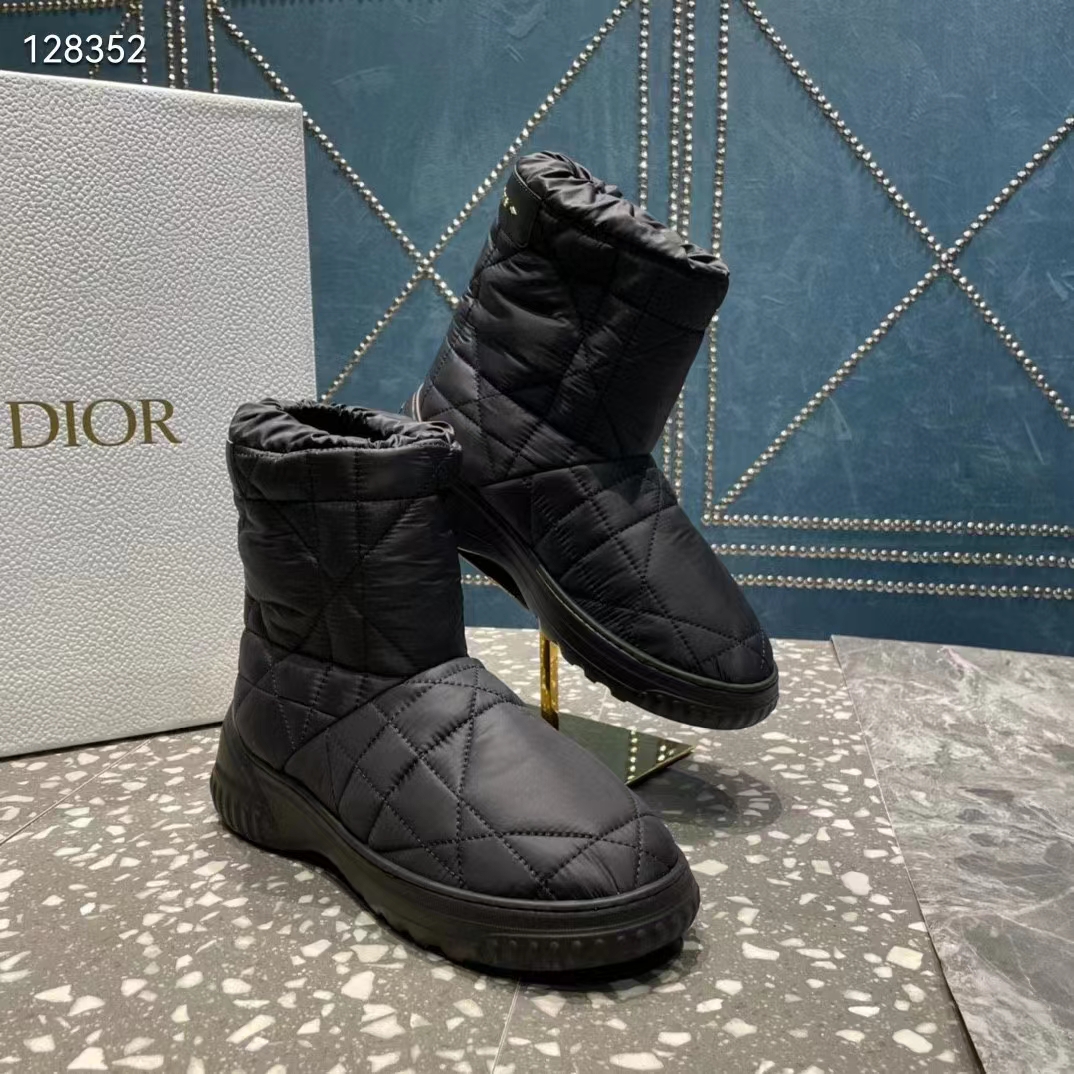 Dior Women Shoes CD Dior Frost Ankle Boot Black Cannage Quilted Nylon Shearling