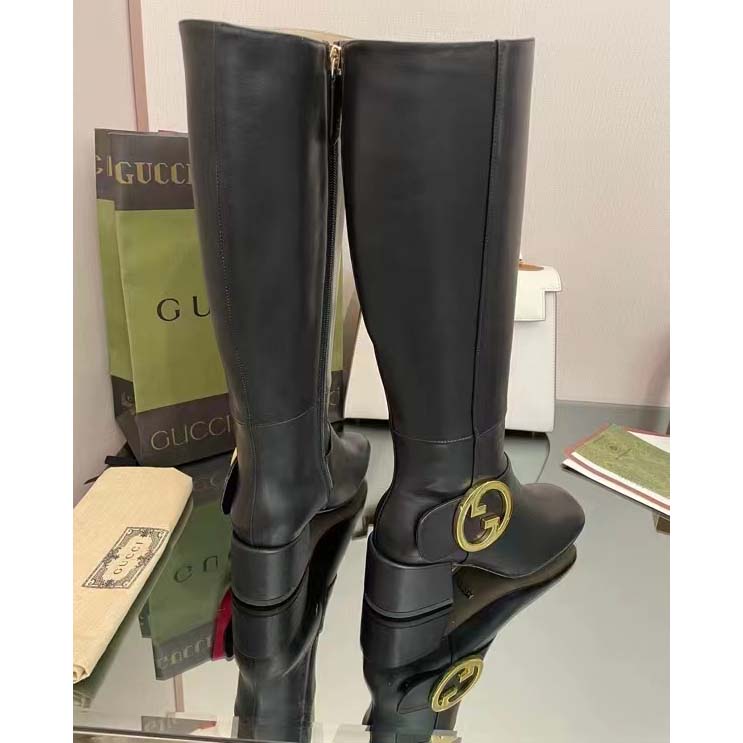 G*u*i blondie women’s blondie boot black leather round interlocking g low 5 cm heel