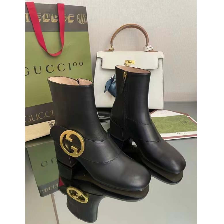 G*u*i gg blondie women’s ankle boot black leather mid 5 cm heel