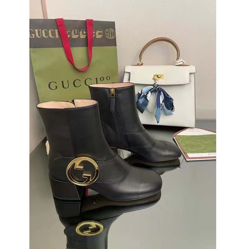 G*u*i gg blondie women’s ankle boot black leather mid 5 cm heel
