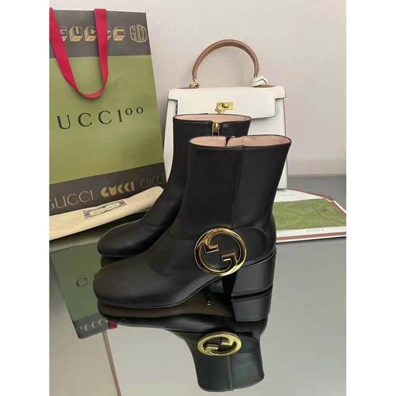 G*u*i gg blondie women’s ankle boot black leather mid 5 cm heel