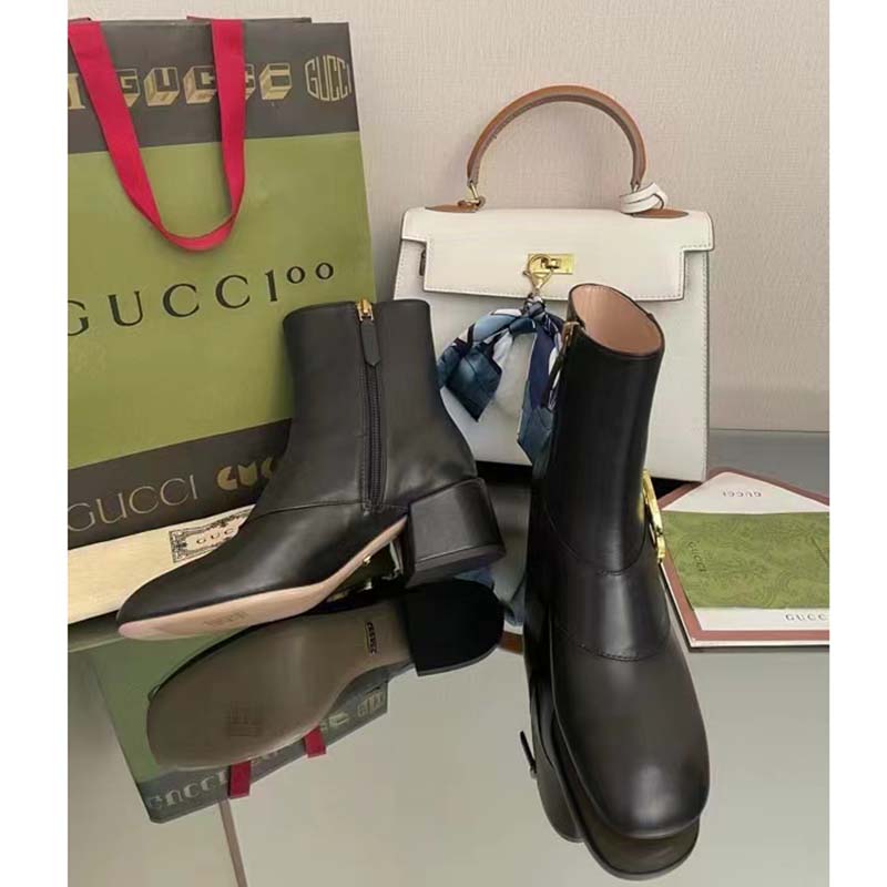 G*u*i gg blondie women’s ankle boot black leather mid 5 cm heel
