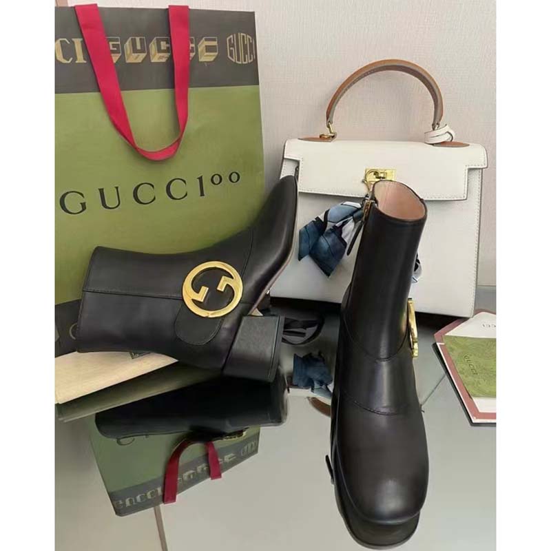 G*u*i gg blondie women’s ankle boot black leather mid 5 cm heel