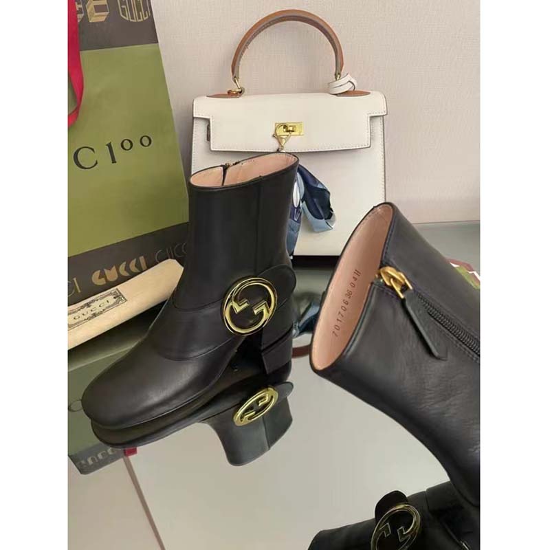 G*u*i gg blondie women’s ankle boot black leather mid 5 cm heel