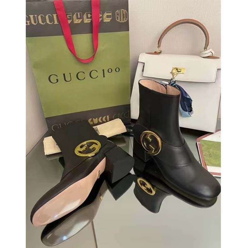 G*u*i gg blondie women’s ankle boot black leather mid 5 cm heel