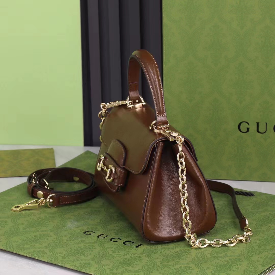 G*u*i gg women horsebit 1955 top handle bag light brown leather mini size