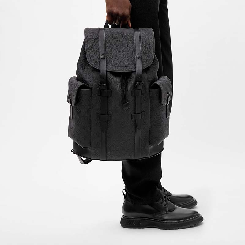 Louis Vuitton LV Unisex Christopher MM Backpack Black Taurillon Cowhide Leather
