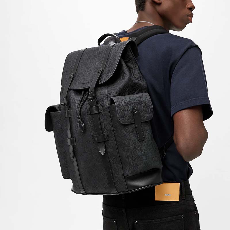 Louis Vuitton LV Unisex Christopher MM Backpack Black Taurillon Cowhide Leather