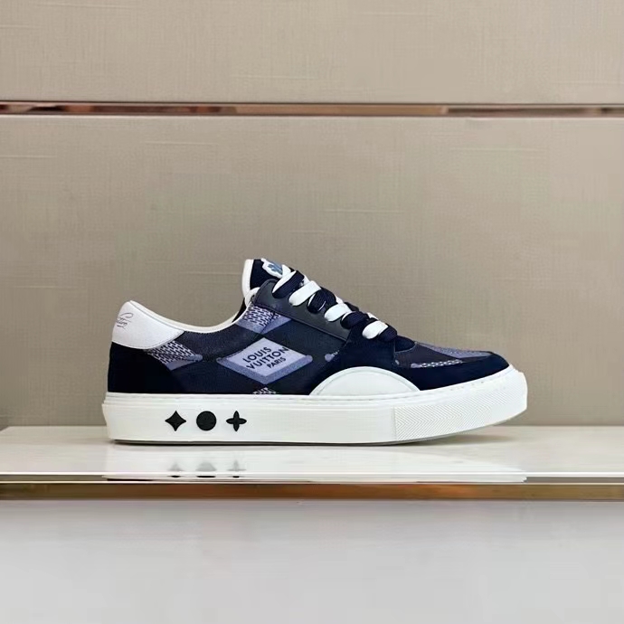 Louis Vuitton Unisex LV Ollie Richelieu Sneaker Blue Mix Materials Bicolor Double Laces