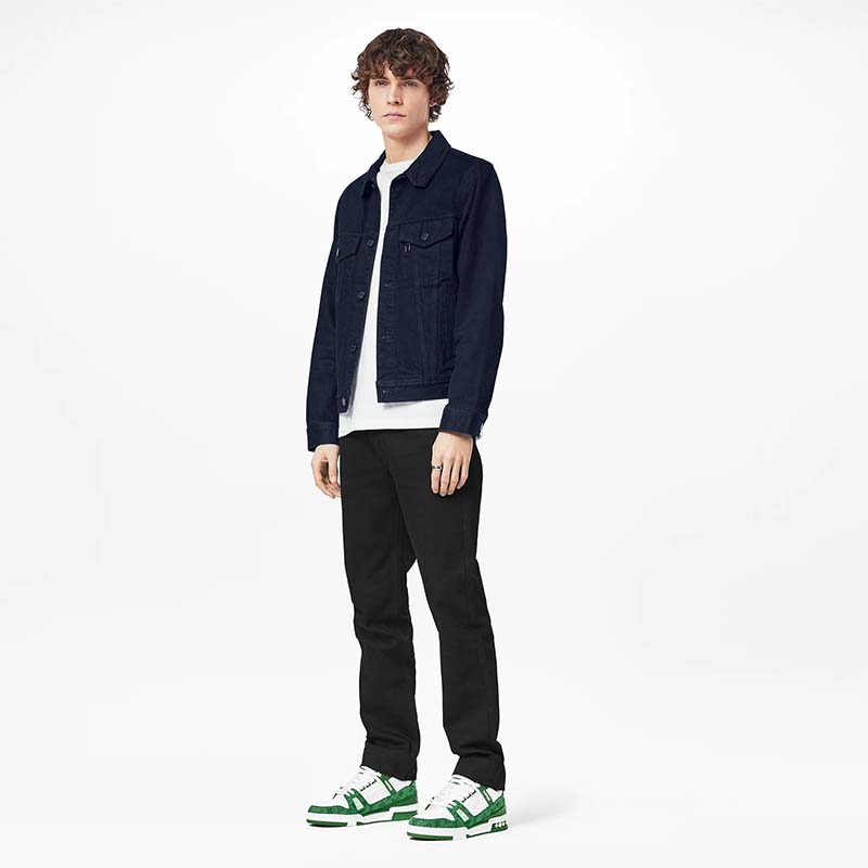 Louis Vuitton Unisex LV Trainer Sneaker Green Monogram Denim Embossed Grained Calf Leather