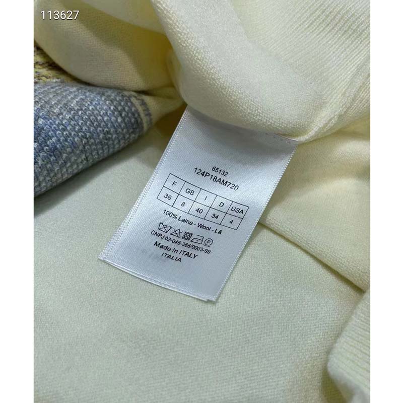 Dior Men CD Bobby Sweater Ecru Cashmere Jacquard Ribbed Round Collar