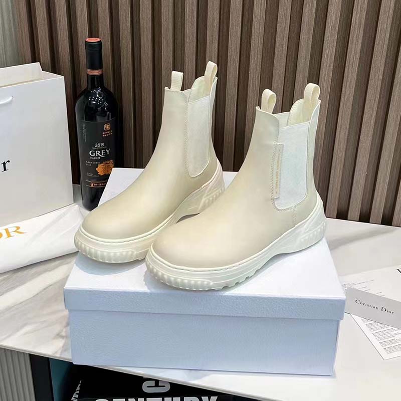 Dior Women CD D-Racer Ankle Boot White Calfskin Front Rear Tabs