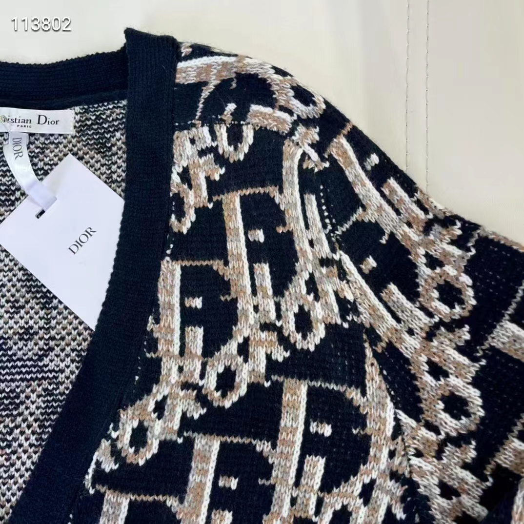 Dior Women CD Dior Oblique Cardigan Navy Blue Wool Jacquard