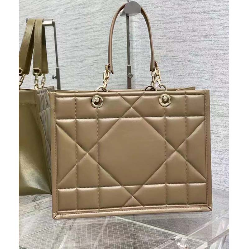 Dior Women CD Medium Dior Essential Tote Bag Hazelnut Archicannage Calfskin