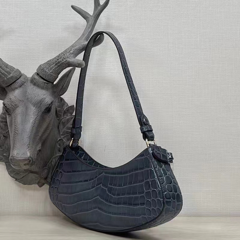 Fendi Women FF O’Lock Swing Dark Blue Crocodile Leather Pouch
