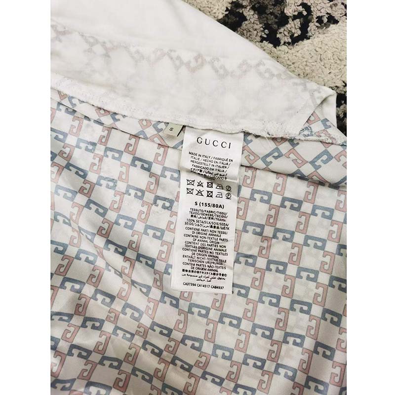 G*u*i gg men geometric g print muslin bowling shirt notch collar short sleeves