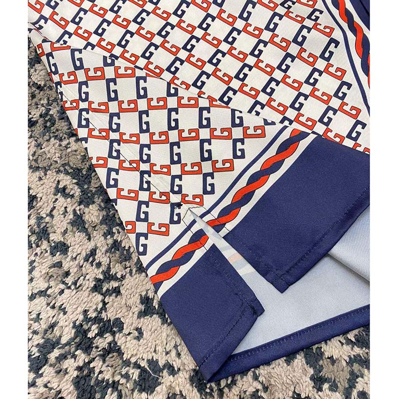G*u*i gg men geometric g print muslin bowling shirt notch collar short sleeves