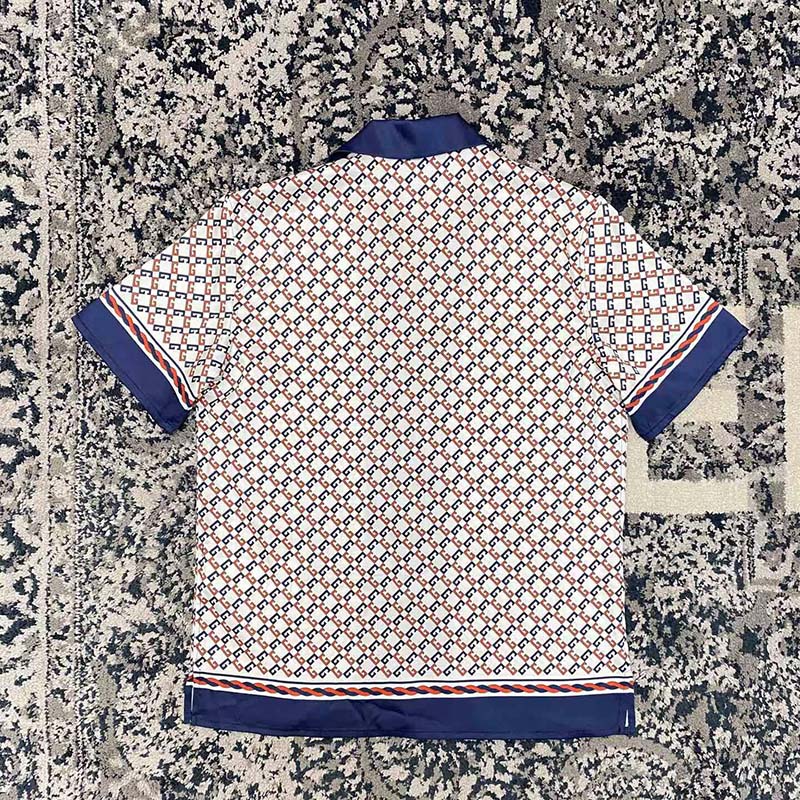 G*u*i gg women geometric g print muslin bowling shirt notch collar short sleeves