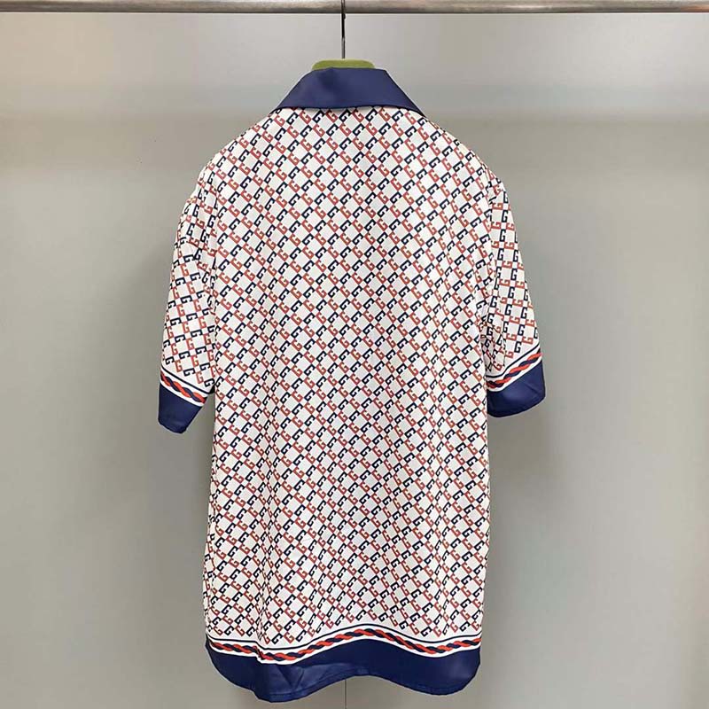 G*u*i gg men geometric g print muslin bowling shirt notch collar short sleeves